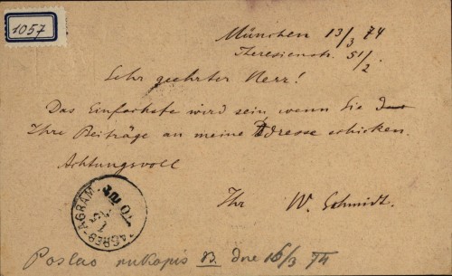 1057 | Pismo W. Schmidta Ivanu Kukuljeviću