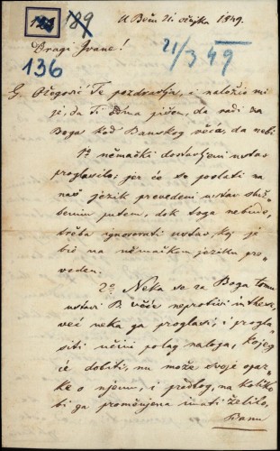136 | Pismo Stjepana Cara Ivanu Kukuljeviću