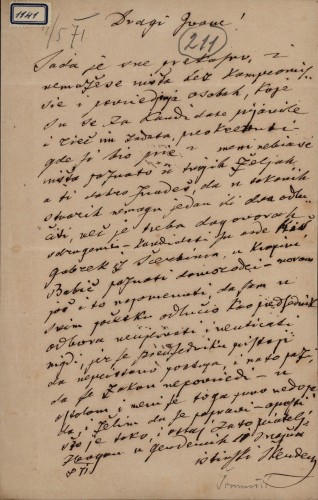 1141 | Pismo Škendera Šimunčića Ivanu Kukuljeviću