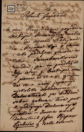 598 | Pismo Ivana Kukuljevića Stjepanu Denšiću