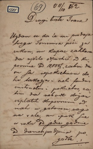 1285 | Pismo Vladislava Vežića Ivanu Kukuljeviću