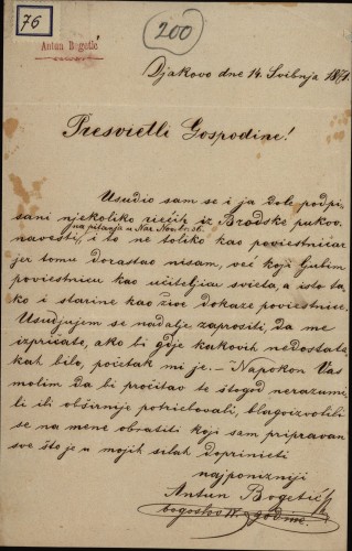 76 | Pismo Antuna Bogetića Ivanu Kukuljeviću