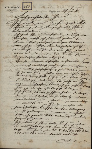 480 | Pismo antikvarijata K. F. Koehler Ivanu Kukuljeviću