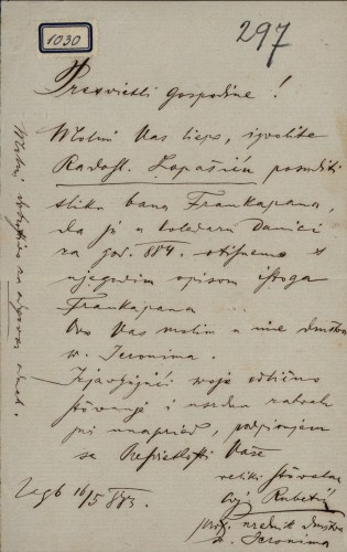 1030 | Pismo Cvjetka Rubetića Ivanu Kukuljeviću