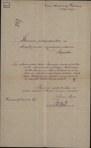 649 | Pismo Mije Legina predsjedništvu Jugoslavenske povjestnice i starine