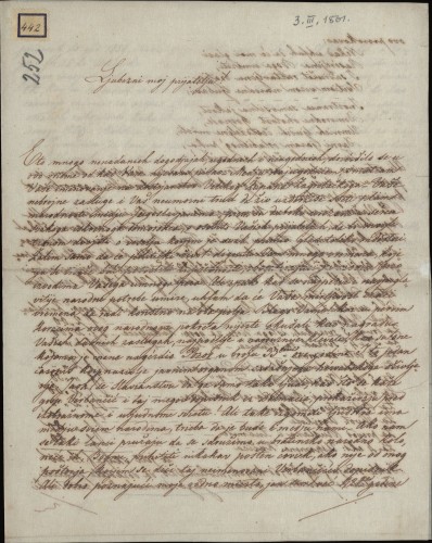 442 | Pismo Ivana Augusta Kaznačića Ivanu Kukuljeviću