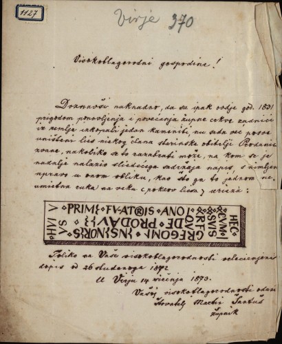 1127 | Pismo Martina Šantuša Ivanu Kukuljeviću
