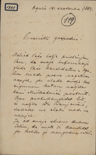 1369 | Pismo dr. Ive Žirovčića Ivanu Kukuljeviću