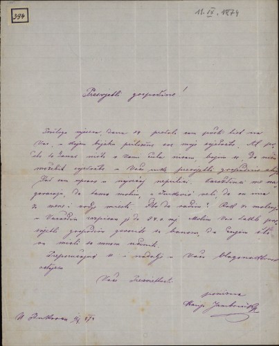 394 | Pismo Marije Jambrišak Ivanu Kukuljeviću