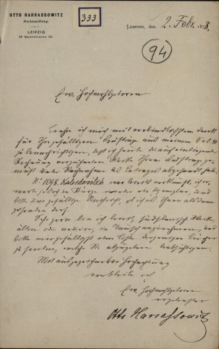 333 | Pismo Otta Harrassowitza Ivanu Kukuljeviću