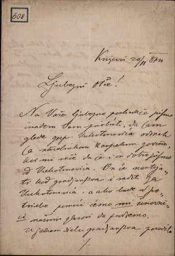 608 | Pismo Milutina Kukuljevića Ivanu Kukuljeviću