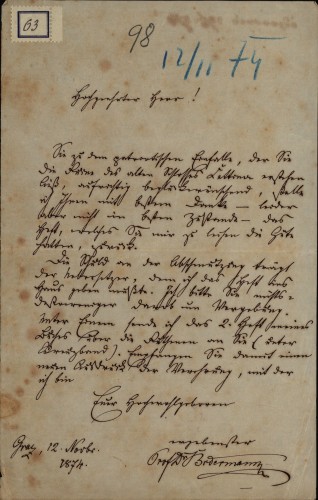 63 | Pismo Hermanna Ignaza Bidermanna Ivanu Kukuljeviću