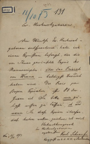 1059 | Pismo Karla Schraufa Ivanu Kukuljeviću