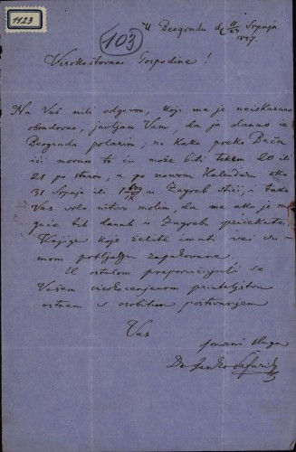 1123 | Pismo dr. Janka Šafarika Ivanu Kukuljeviću