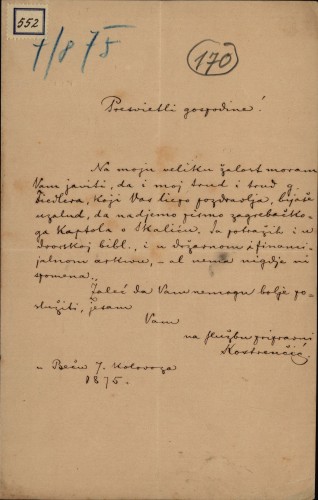 552 | Pismo Ivana Kostrenčića Ivanu Kukuljeviću